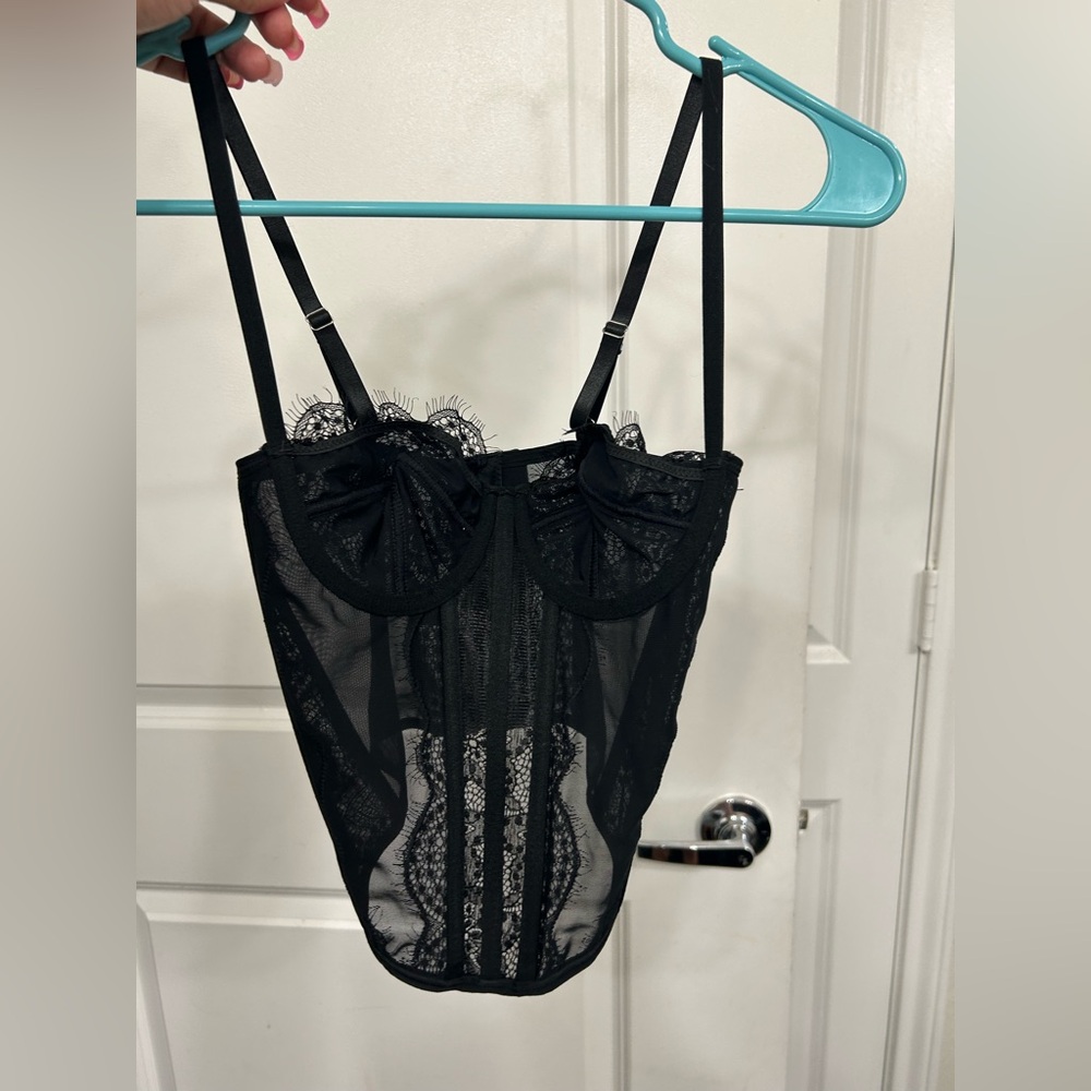 Black Lace Mesh Bodysuit with Underwire Support